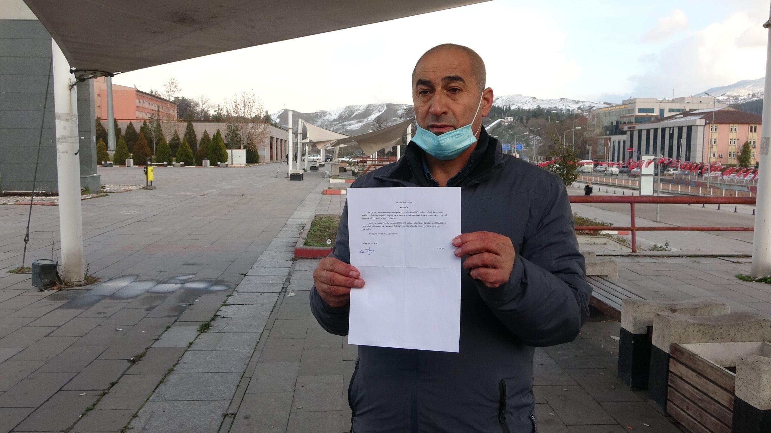 EVLENME VAADİYLE DANİMARKA'DAN GELDİ, DOLANDIRILARAK SOKAKTA KALDI TANIŞTIĞI KADIN İÇİN DANİMARKA'DAN KARABÜK'E GELDİ, DOLANDIRILDIĞINI İDDİA ETTİ TANIŞTIĞI KADIN TARAFINDAN DOLANDIRILDIĞINI İDDİA EDEREK ŞİKAYETÇİ OLDU