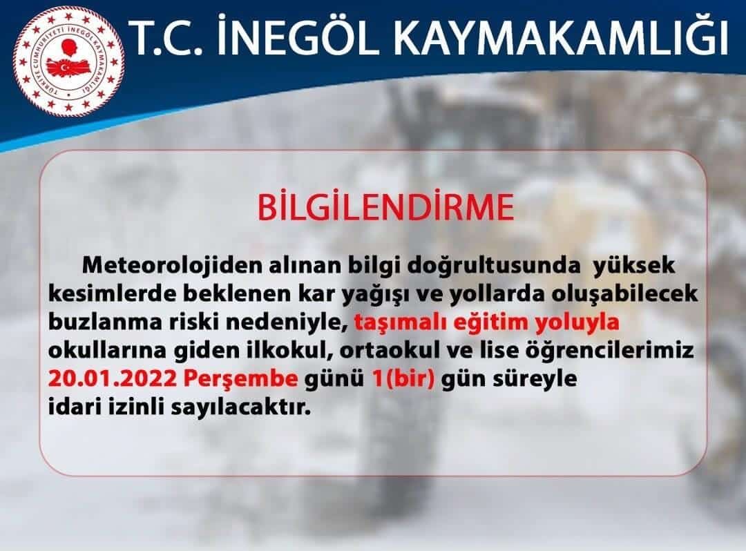 İnegöl’de eğitime kar engeli