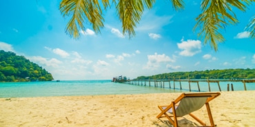 Beautiful tropical beach and sea with coconut palm tree in parad