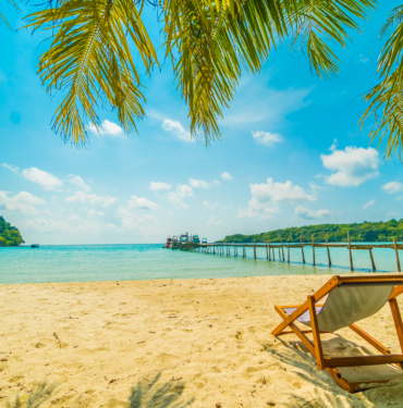 Beautiful tropical beach and sea with coconut palm tree in parad