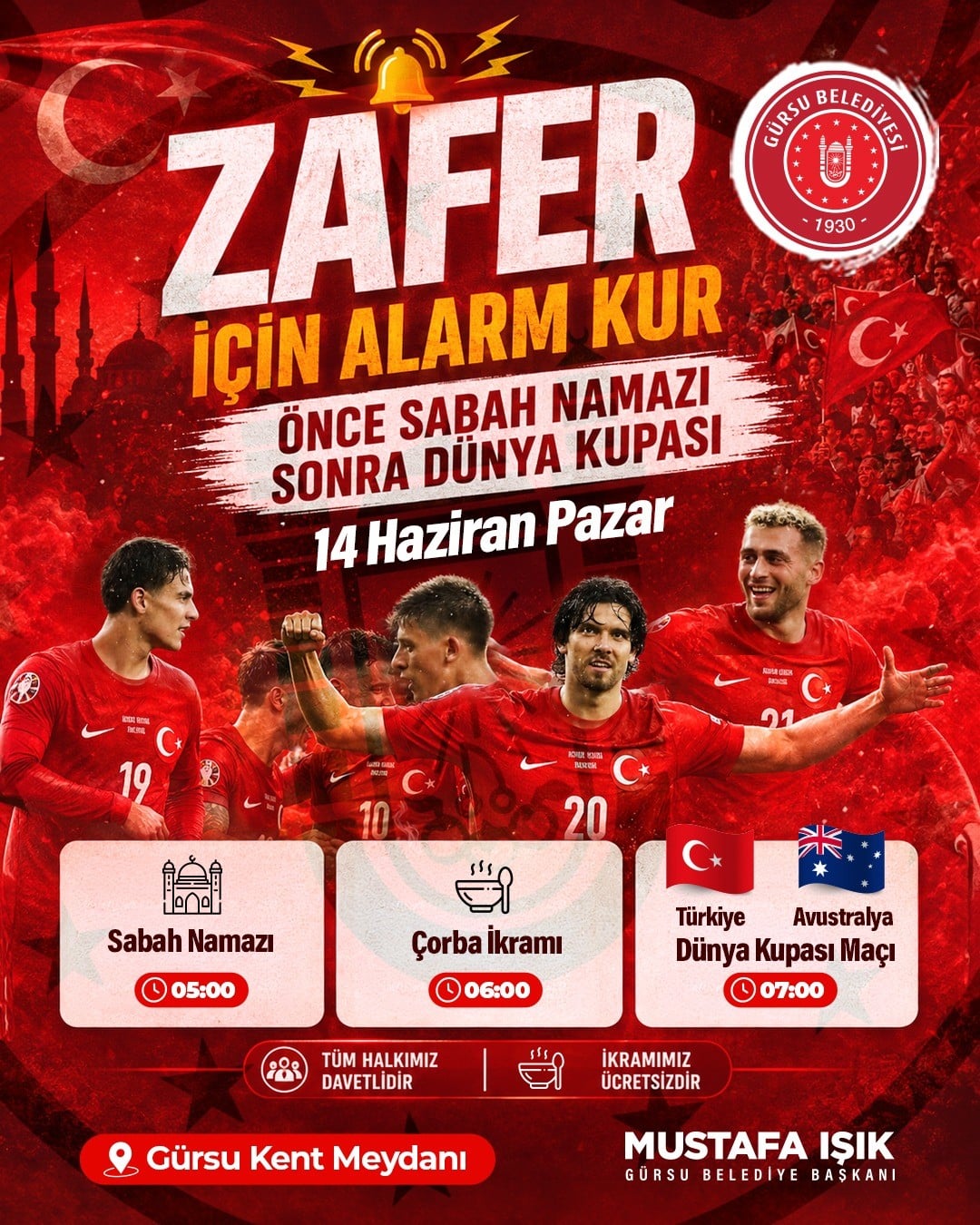 MİLLİ MAÇ HEYECANI GÜRSU'DA YAŞANACAK