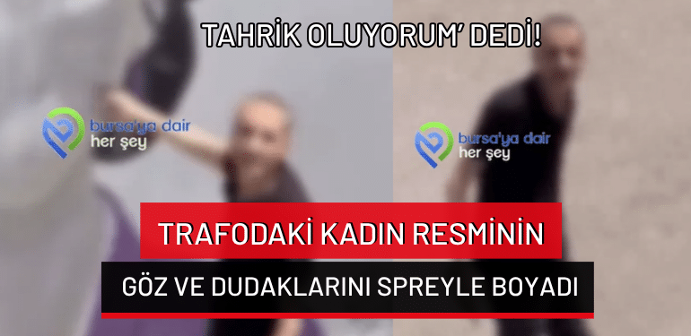 Bursa’da ‘Tahrik oluyorum’ dedi trafodaki kadın resminin göz ve dudaklarını spreyle boyadı