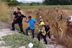KAMYONET TARLAYA UÇTU: SÜRÜCÜ YARALANDI