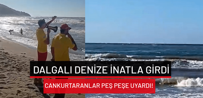 Karacabey’de dalgalı denize inatla girdi: Cankurtaranlar peş peşe uyardı!