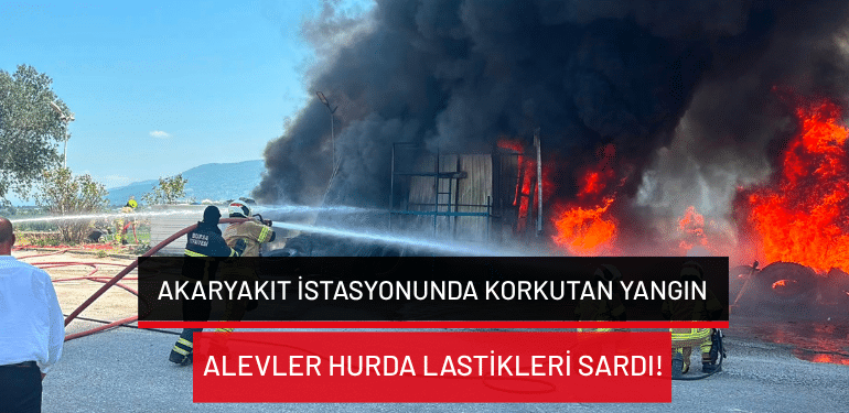 Orhangazi’de akaryakıt istasyonunda korkutan yangın: Alevler hurda lastikleri sardı!