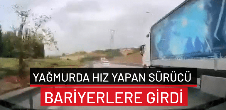 Bursa’da yağmurda hız yapan sürücü bariyerlere girdi