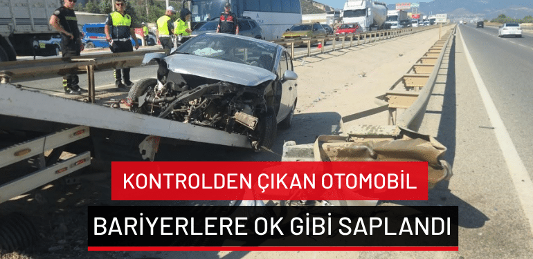 Bursa’da kontrolden çıkan otomobil bariyerlere ok gibi saplandı