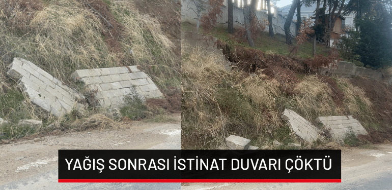 Mudanya’da yağış sonrası istinat duvarı çöktü