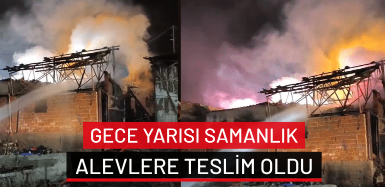 İnegöl’de gece yarısı samanlık alevlere teslim oldu